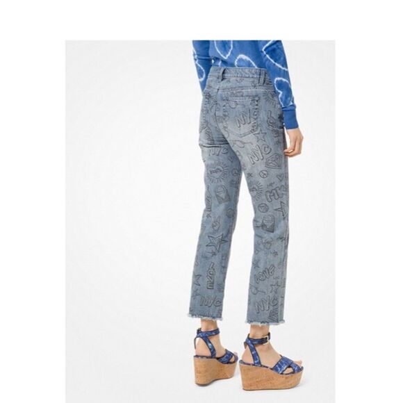MICHAEL KORS SKETCH-PRINT CROPPED JEANS NWT - Picture 1 of 3